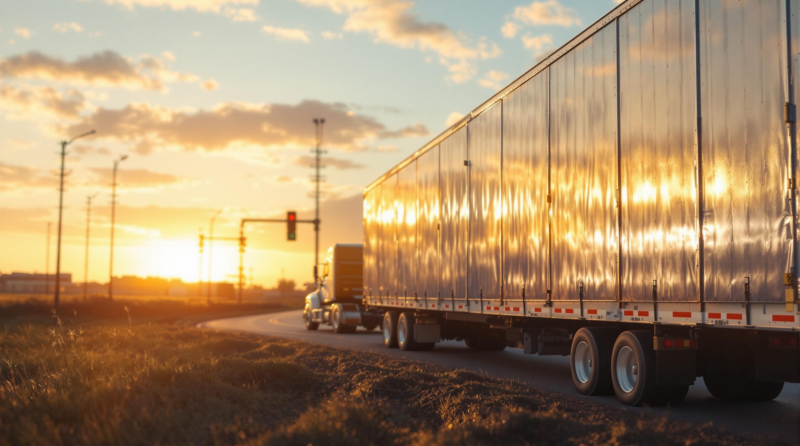 Dry van trailer at sunset